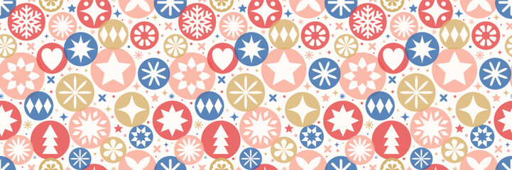 Wall Mural - Colourful Christmas seamless pattern with geometrical decorations. Vector illustration