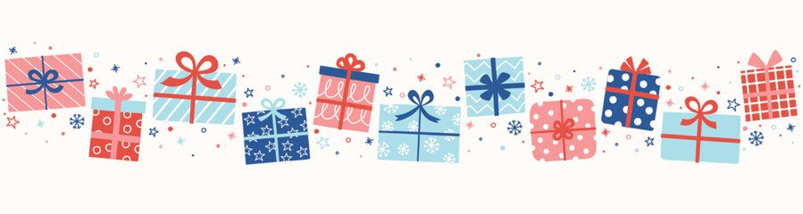 Wall Mural - Christmas banner with hand drawn presents. Vector illustration
