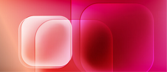 Wall Mural - Abstract composition featuring rounded squares, gradients. Pink, red hues dominate design, creating soft visual effect. Minimalist style.