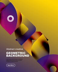 Wall Mural - Abstract geometric shapes blend vibrant purple, yellow hues. Modern design creates dynamic visual impact. Text promotes creative background.