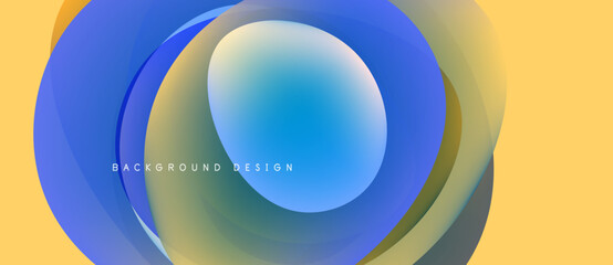 Wall Mural - Abstract layers create vibrant circular design. Blue, yellow hues blend, forming modern background. Smooth gradients offer visual depth.