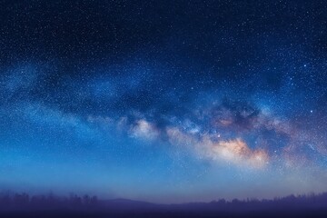 Wall Mural - Starry Night Sky Over Silhouetted Landscape