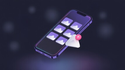 Smartphone gallery UI Illustration: The illustration depicts a modern smartphone showcasing its gallery interface, complete with picture previews and a notification.