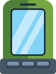 Green cartoon old cell phone with buttons showing blank screen for copy space
