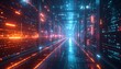 © sela - A futuristic server room corridor glows with vibrant orange and blue data streams