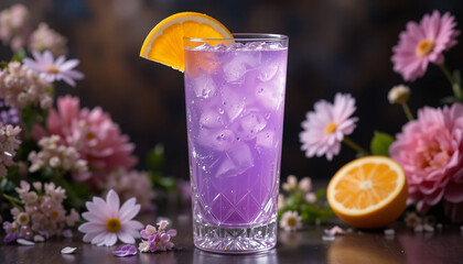 Wall Mural - Refreshment of a tropical lime cocktail with ice, mint, and citrus in a glass