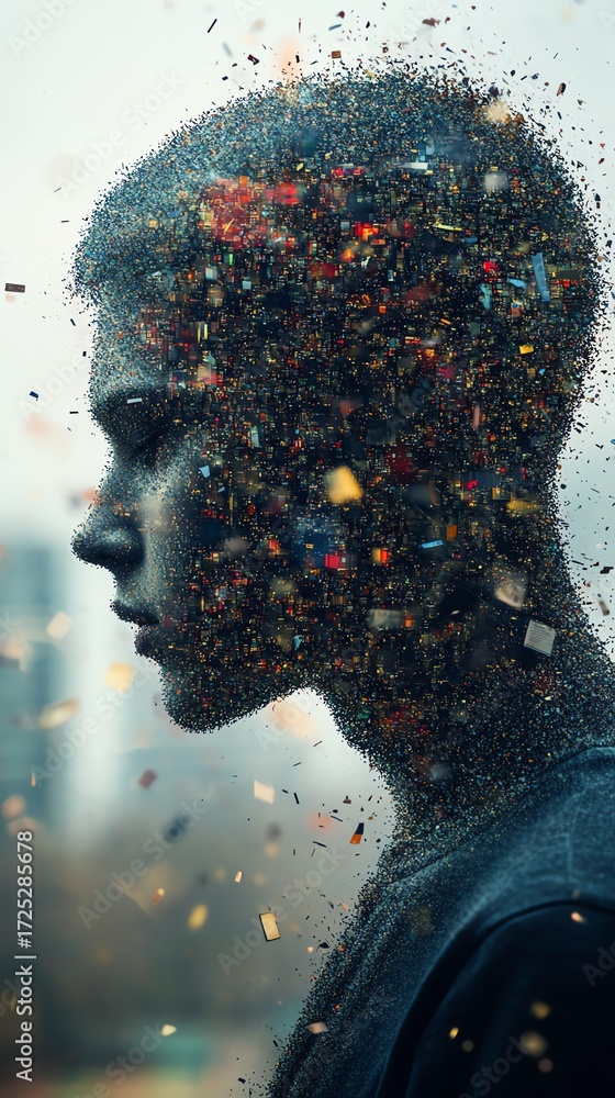 Human Explode Overwhelming information data explode out of head of young human brain ...