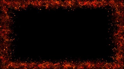 Wall Mural - Hell Fire Frame Flame and Red Ember Particles, Border Alpha Channel Loop Background