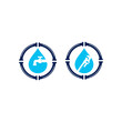 © pdpt - Two plumbing logos: water drop, pipes, faucet, wrench, repair service.