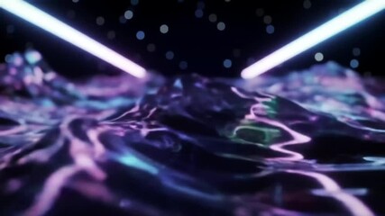 Abstract Neon Landscape with Water and Lights