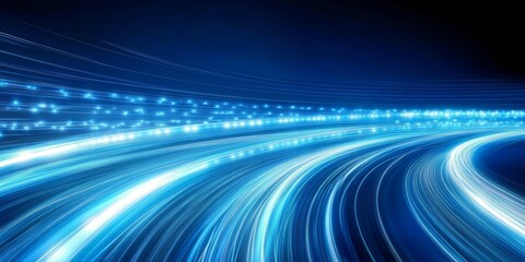 Wall Mural - Dynamic trajectory with glowing light and blurred effect representing acceleration in technology.