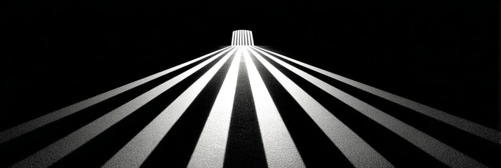 Wall Mural - Converging White Stripes on a Black Backdrop Symbolizing Focus, Progress, Direction, and Vision