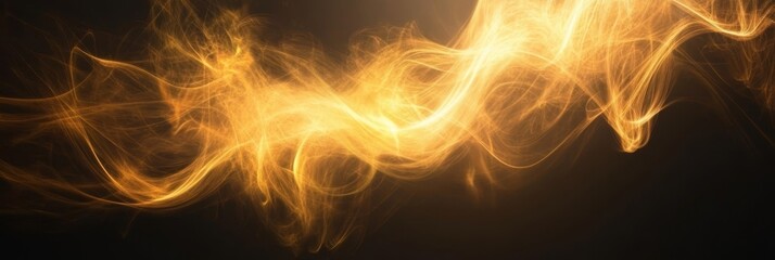 Canvas Print - Golden Shimmering Abstract Wave Pattern, Decorative Design with Light Effusion on Dark Background