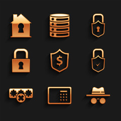Wall Mural - Set Shield with dollar, Safe, Incognito mode, Lock and check mark, Password protection, and House under icon. Vector