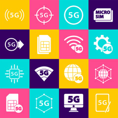 Wall Mural - Set Graphic tablet with 5G, Social network, Setting, Sim card, and icon. Vector