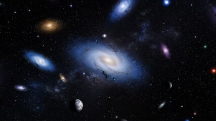 Wall Mural - deep cosmic field revealing countless distant galaxies, subtly shifting and evolving in a vast, anci