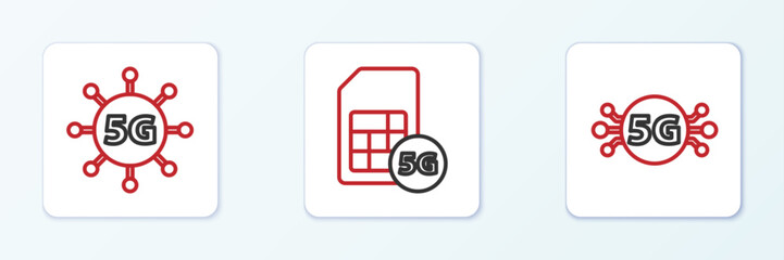 Wall Mural - Set line 5G network, and Sim Card icon. Vector