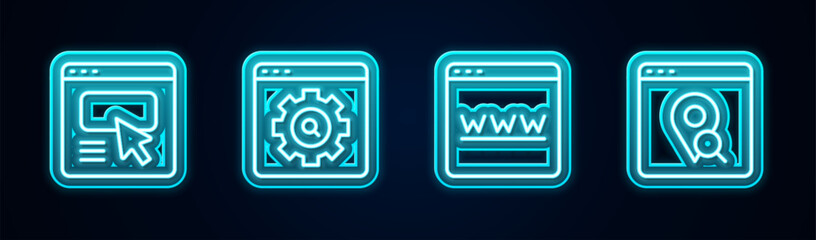 Wall Mural - Set line UI or UX design, Browser setting, window and Infographic of city map. Glowing neon icon. Vector