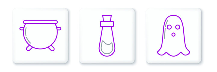 Wall Mural - Set line Ghost, Halloween witch cauldron and Bottle with potion icon. Vector