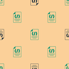 Wall Mural - Green and black Binary code icon isolated seamless pattern on beige background. Vector
