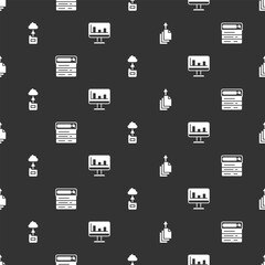 Wall Mural - Set Data export, Search engine, Cloud technology data transfer and Monitor with graph chart on seamless pattern. Vector