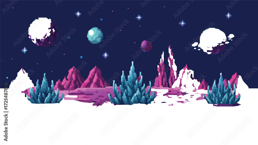 Alien Planet 8-Bit Pixel Art Background. Seamless Looping Sci-Fi ...