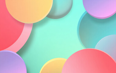 Wall Mural - Colorful abstract illustration featuring overlapping circles in various shades, creating a vibrant and dynamic composition with a soft gradient background for artistic design