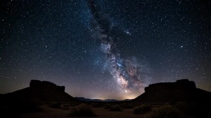 Wall Mural - Astrophotography timelapse captures the stunning rotation of stars across a vast desert night sky timelapse, background, twinkle