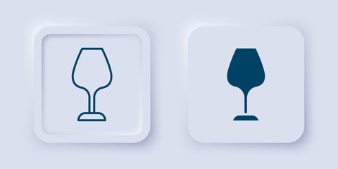 Filled and outline Wine glass icon isolated on grey background. Wineglass sign. Square button. Vector