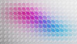 © Rendara Studio - Blue and pink glowing glass circles grid forms network 3D