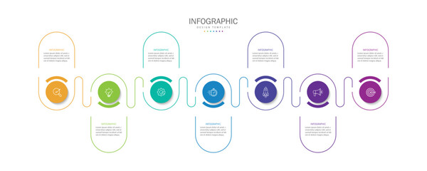 Wall Mural - Business infographic template. 7 Step timeline journey. Process diagram, Infographic elements vector illustration.	