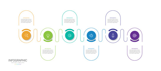Wall Mural - Business infographic template. 6 Step timeline journey. Process diagram, Infographic elements vector illustration.	