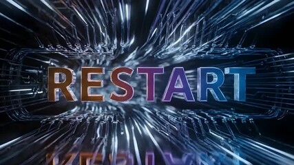 Te Word 'RESTART ' Abstract technology concept with glowing data streams forming a network around a central restart command, symbolizing a fresh start or rebooting process