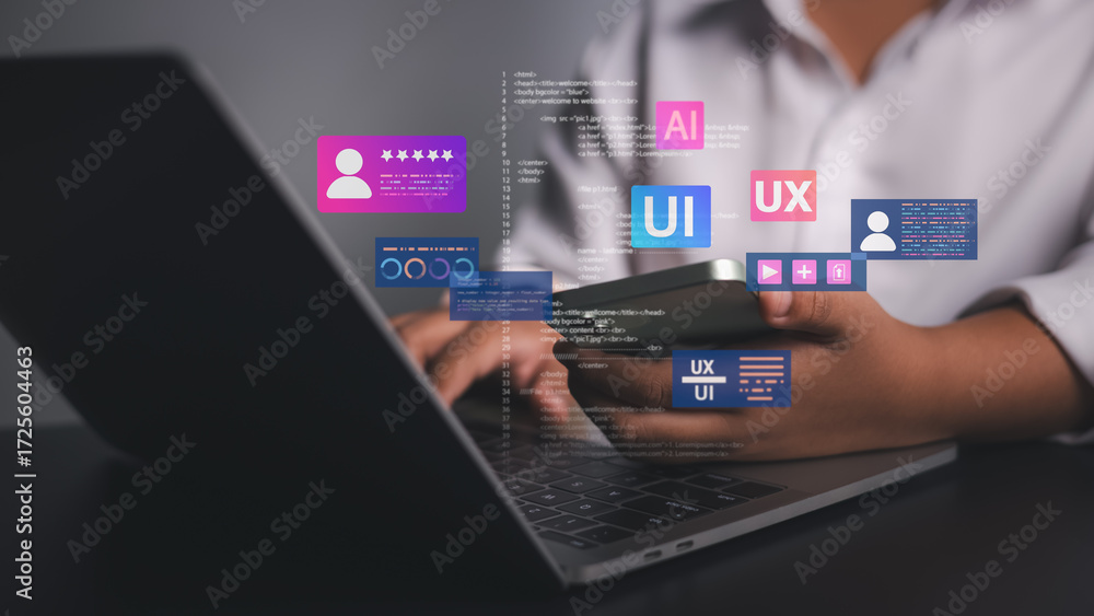 UI UX design and software development concept with coding, artificial ...