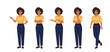© Volha Hlinskaya - Business African American woman with afro hairstyle standing half turn view different poses set. Standing with arms crossed, thinking, walking, pointing, speaking. Isolated vector illustration.