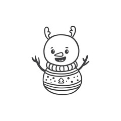 Wall Mural - cute cartoon snowman with a hat in doodle style. Christmas Coloring page. Vector illustration
