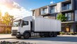 © razyta - White truck delivering cargo to modern apartments