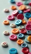 © Birdkab - Close-up shot of assorted button pins on a neutral surface, elegant, matte, craft