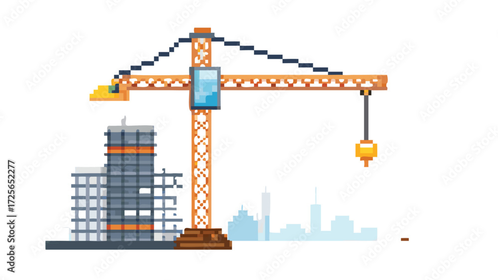 Tower Crane 8-Bit Pixel Art Sprite. Isolated Construction Site Game ...