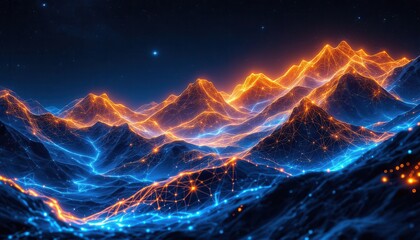Wall Mural - Abstract glowing mountains at night