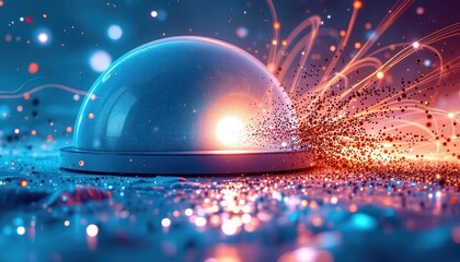 Wall Mural - Abstract futuristic dome with energy bursts and glowing particles.