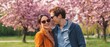 © Ol - The couple enjoying a romantic spring stroll beneath pink cherry blossom trees in park