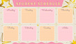 © O.M-lova - Vector student schedule template in pink, gold and orange colors. Timetable for learners, elegant luxury design, premium weekly lesson planner