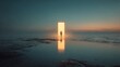 © Sarunya - Man walking toward a glowing door hovering above the sea, gateway to dreamworld