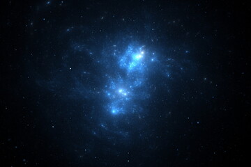 Wall Mural - Bright blue galaxies form a stunning display in the dark expanse of space, showcasing the vastness and beauty of the universe at night. Stars twinkle and create a mesmerizing view. 3d render