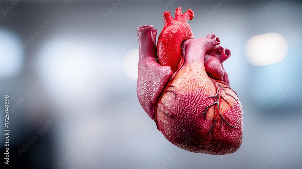 A detailed cross-section of the human heart displays its chambers and ...
