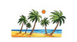© waqar Khan - Illustration of a tropical beach with palm trees, sand, and the sun in the background, perfect for summer vacation