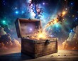 © Jibalchy - Wooden treasure chest emitting cosmic energy against starry sky