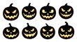© Alton - Eight spooky carved jack o lanterns on a white background.
