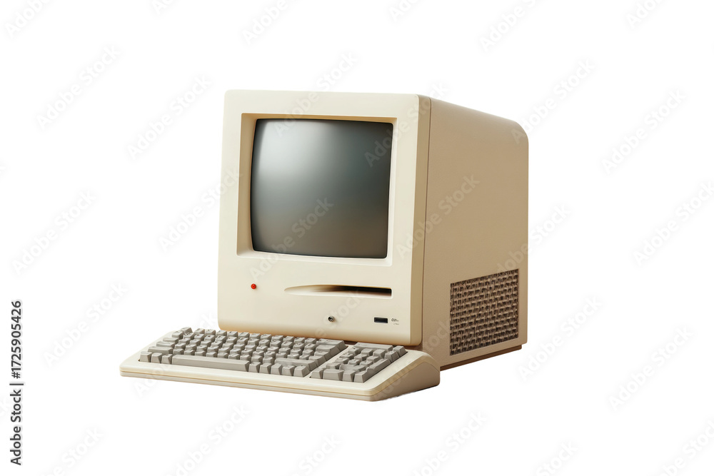 Vintage beige computer with crt monitor and keyboard from the 1980s ...